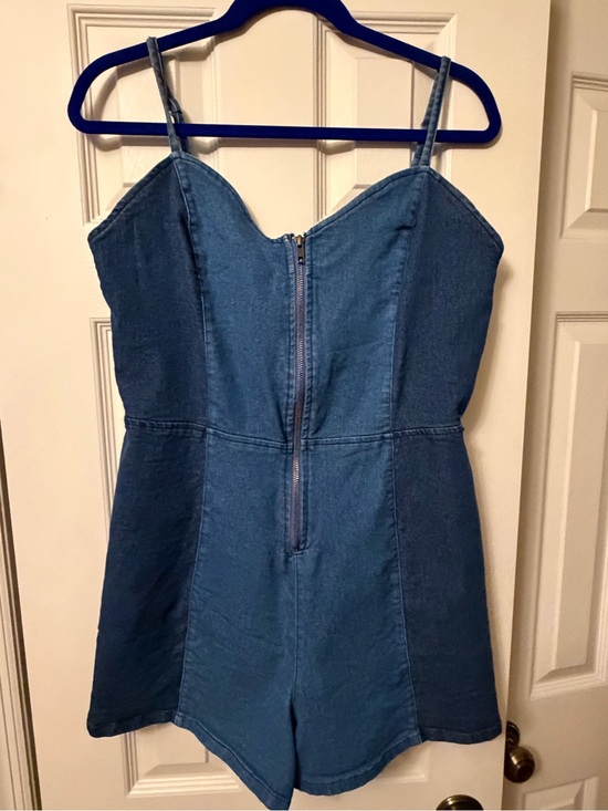 Derek Heart Pants - Derek Heart Denim Blue Zip-Front One-Piece Romper